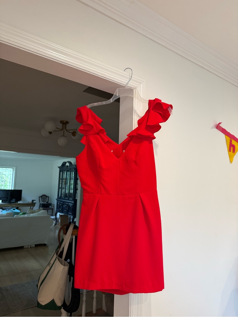 Amanda Uprichard Red Ruffle-Shoulder Mini Dress
